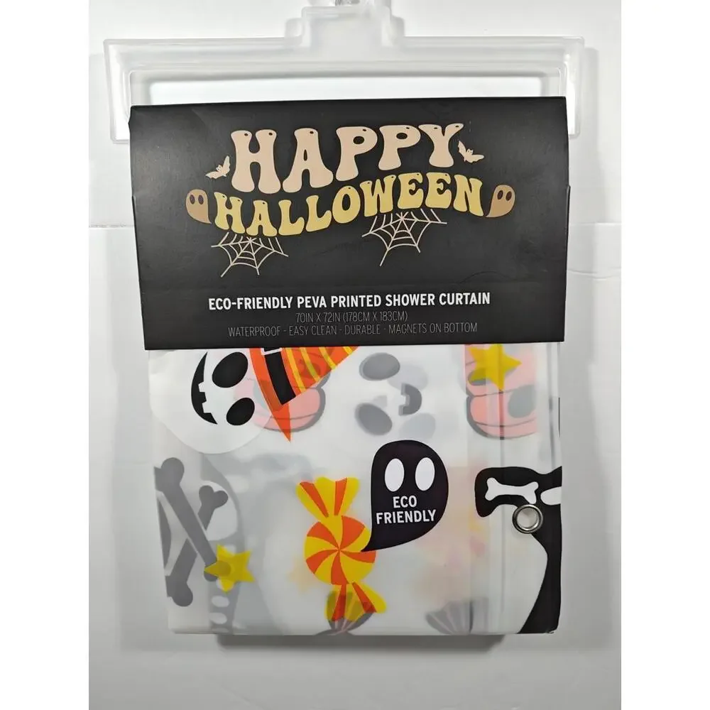 Happy Halloween Shower Curtain Eco Peva 70”x 72” Dog Costumes Trick or Treat Boo